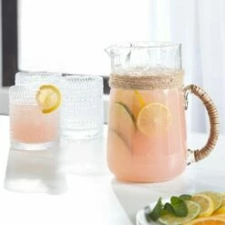 Rattan Wrapped Glass Pitcher