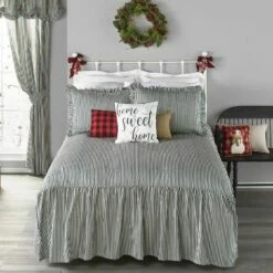 Ticking Stripe Skirted Bedspread Ensemble
