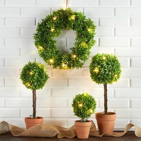 Lighted Faux Boxwood Topiaries Or Wreath - Image 2