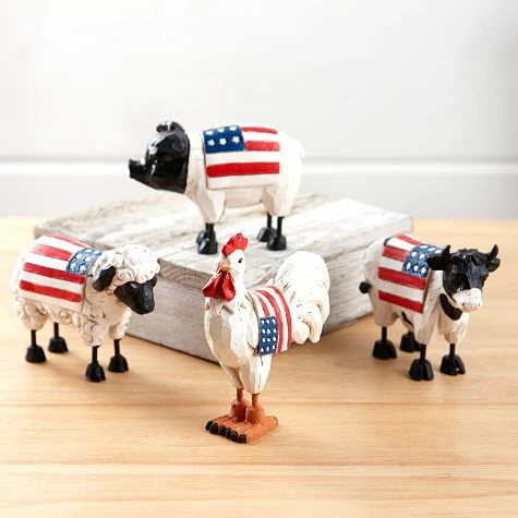 Set Of 4 Patriotic Farm Animal Figurines