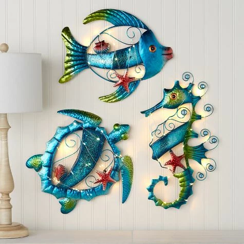 Lighted Metal Sealife Wall Hangings