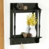 Farmhouse Wall Organizer Mirror With Hooks And 2 Shelves