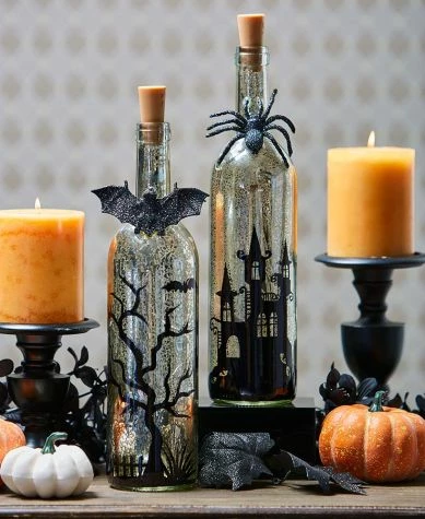 Lighted Halloween Mercury Glass Bottles - Image 2