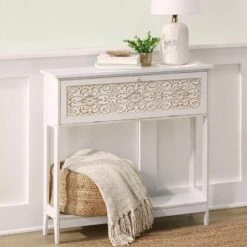Slim Carved Design Console Tables With Hidden Storage