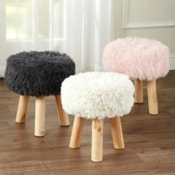 Faux Fur-Covered Ottomans