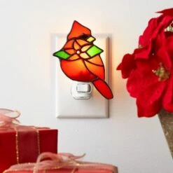 Cardinal Or Poinsettia Stained Glass Nightlights