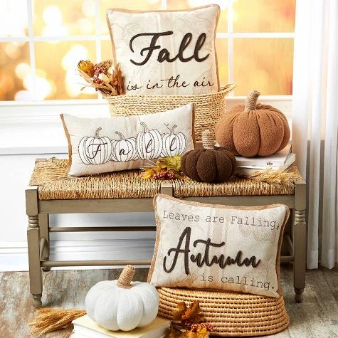 Sherpa Pumpkin-Shaped Or Embroidered Harvest Accent Pillows - Image 2