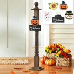 Wood Welcome Post With Icons