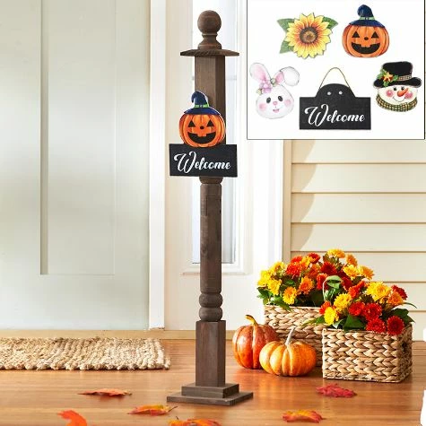 Wood Welcome Post With Icons