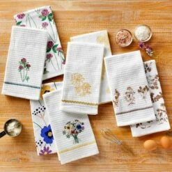 Sets Of 2 Waffle Weave Floral Kitchen Towels