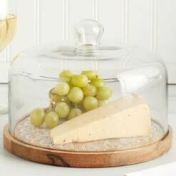 Glass Serving Dome With Wood Base